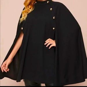 Mock Neck Button Detail Cape Coat